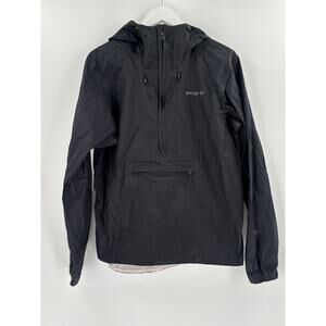 Patagonia Pullover Jacket Mens Medium Black 1/2 Zip Logo Hooded Windbreaker
